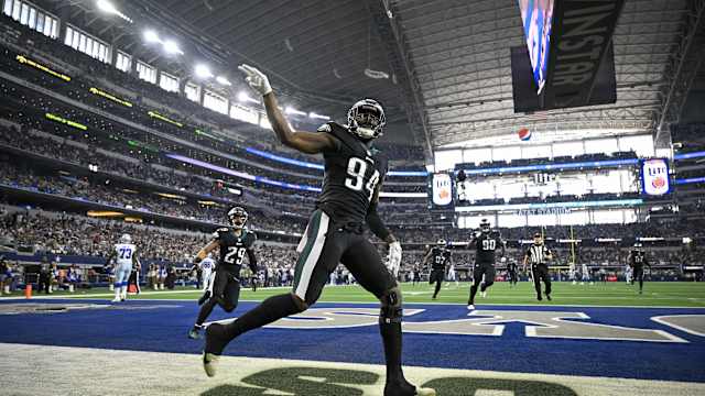 Josh Sweat after his 42-yard pick-6 TD vs Dak Prescott and Cowboys in Week 16